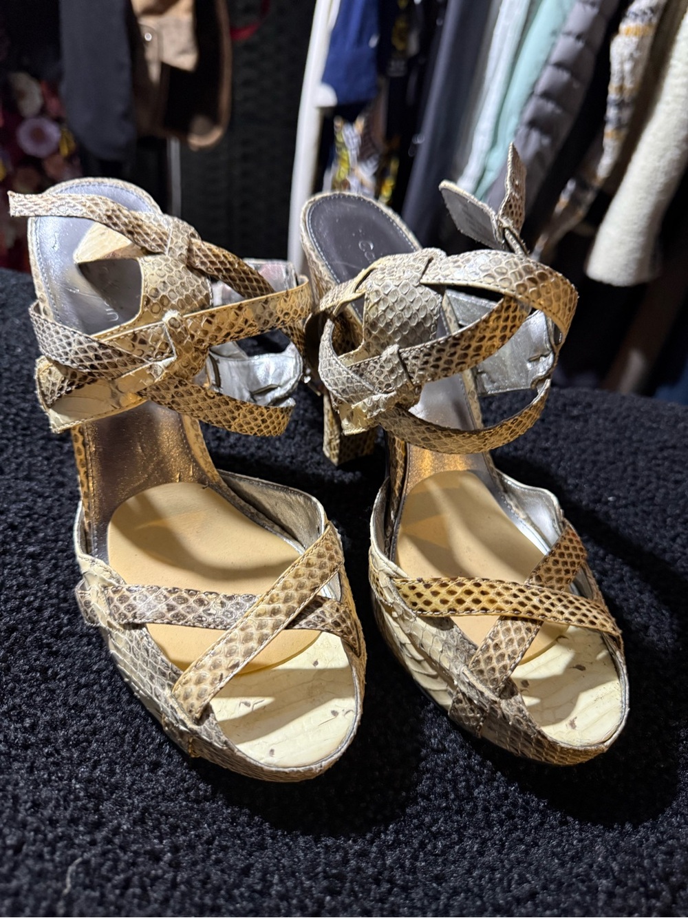 Womens Beige Snake-Print Strappy Heeled Sandals